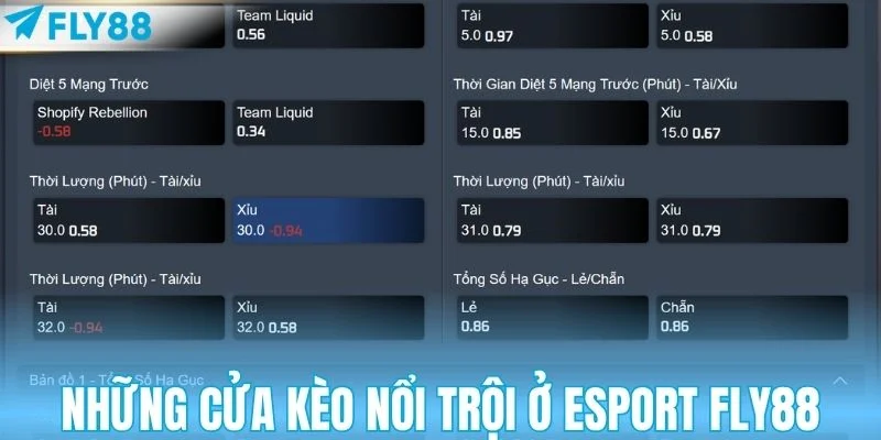 Những cửa kèo nổi trội ở Esport FLY88 